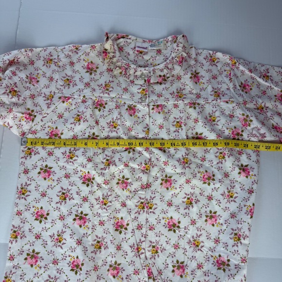 Heiress Vintage Floral Cotton Nightgown Pink Yellow Ruffle Long Sleeve Large - Picture 5 of 6